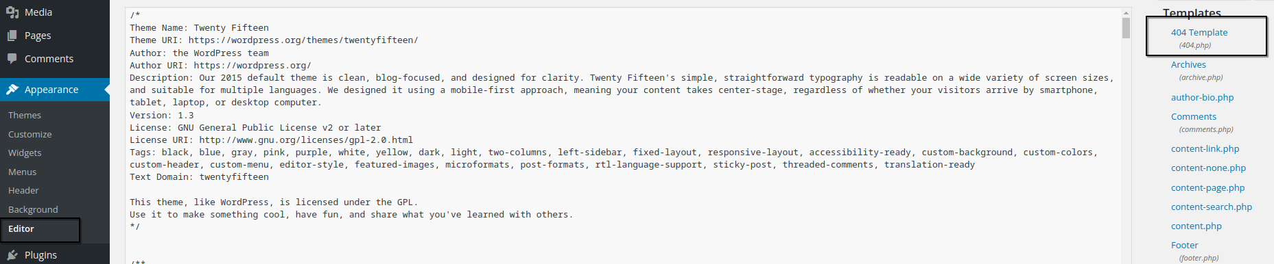 Wordpress theme editor